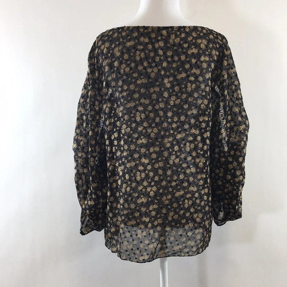 Tracy Reese Brown Black Floral Silk Blouse Womens Medium‎ Long Sleeve Sheer - Picture 3 of 11